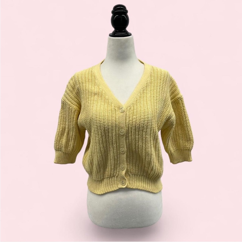 Yellow V-Neck Button Front Knit Sweater